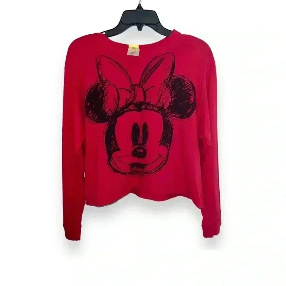 Disney Minnie Mouse Outline Red Cropped Long Sleeve, size XL